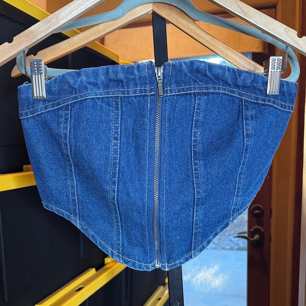 Vintage Lone Star Blue Indigo Wash Denim Smocked Corset Tube Top Size Small